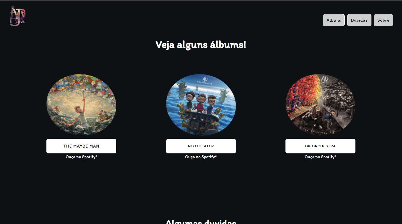 Pré-visualização do projeto AJR Fanpage
